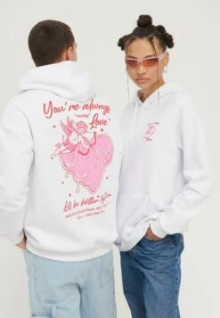 YOURTURN Heart Back Print Relaxed Hoodie Unisex - Jersey Con Capucha - White