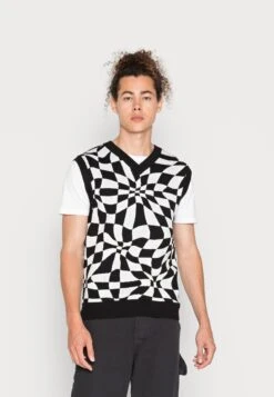 YOURTURN Distorted Check Vest Unisex - Jersey De Punto - Black/White
