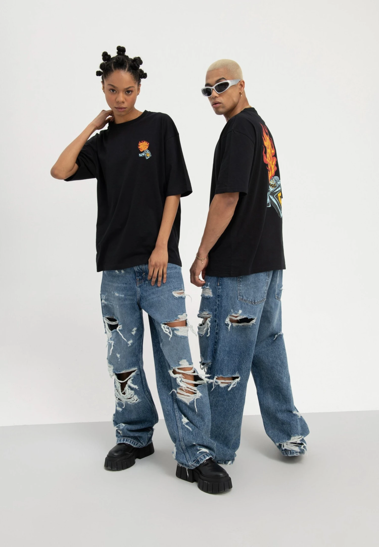 YOURTURN Unisex - Vaqueros Boyfriend - Light Blue Denim 2 YOURTURN Unisex - Vaqueros Boyfriend - Light Blue Denim - Imagen 2