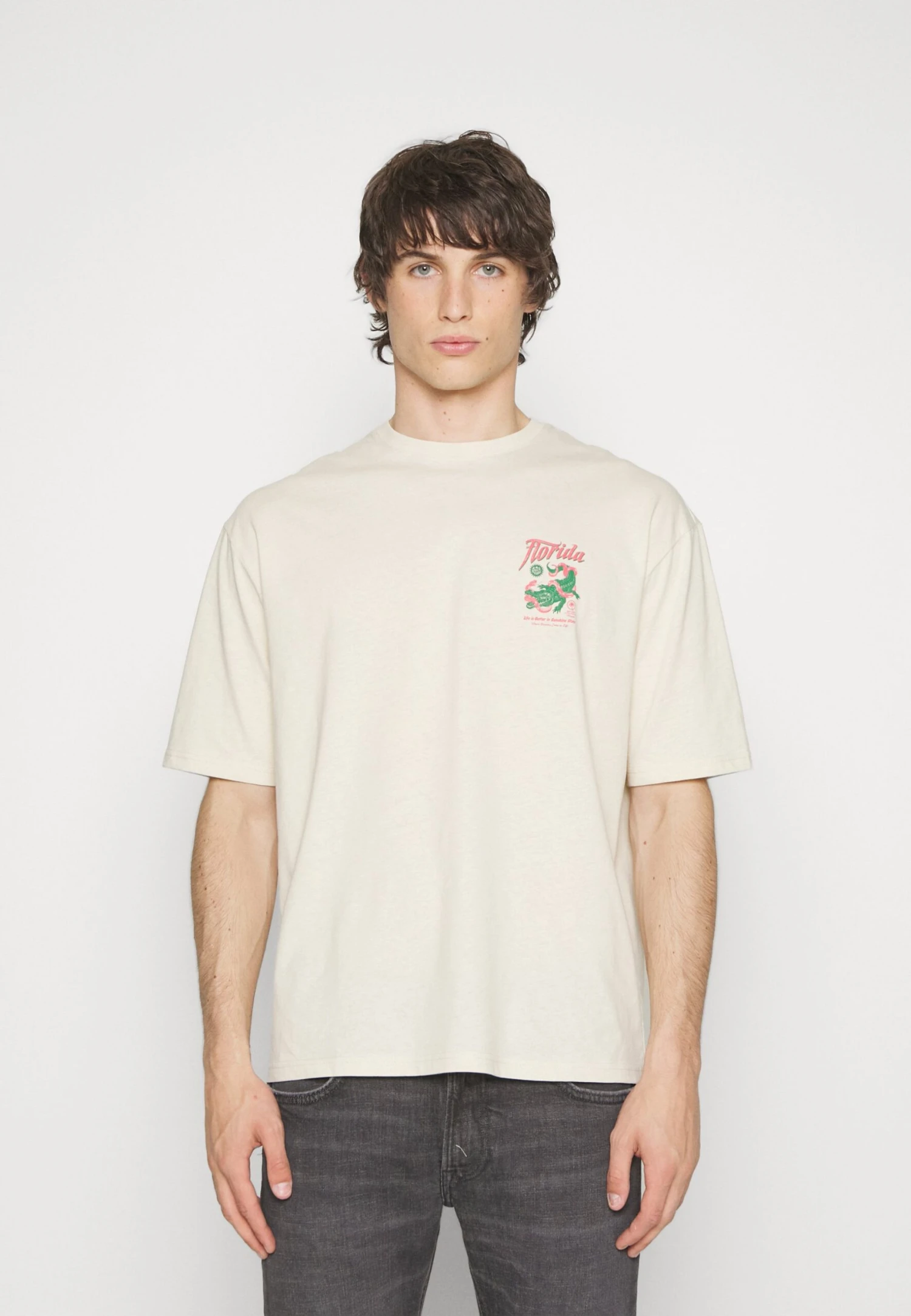 YOURTURN Crocodile Florida Graphic Tee Unisex- Camiseta Estampada - Beige 3 YOURTURN Crocodile Florida Graphic Tee Unisex- Camiseta Estampada - Beige - Imagen 3